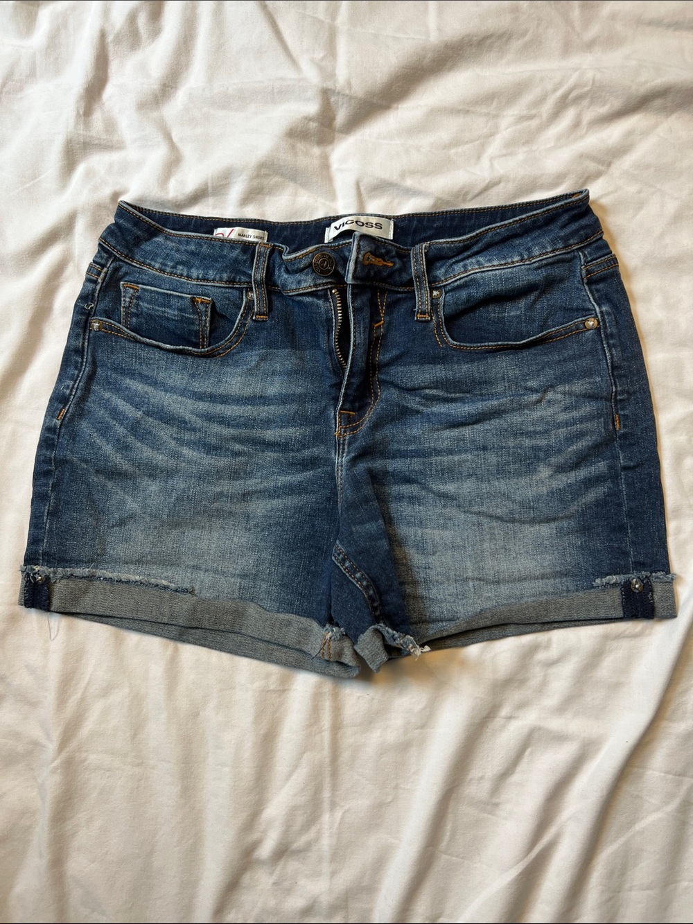 Vigoss Washed Blue Rolled-Cuff Denim Shorts